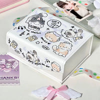Cute Star Cat PU Magnetic Card Holder Box with Lid for Stationery Storage