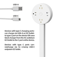 Power Strip with USB-A, USB-C, and 2 AC Outlets, 27.56-inch Extension Cord for Monitors