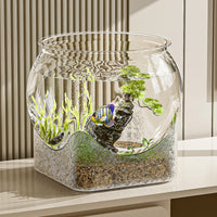 Clear Ecological Micro-Landscape Fish Tank with Base for Betta Fish and Turtles, Shatterproof