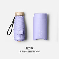 Mini Capsule Umbrella UV Protection Sunshade with Black Coating, 6-Fold Compact Pocket Umbrella for Sun and Rain