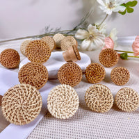 Solid Wood Rattan Drawer Pull, Single Hole Cabinet Knob, Natural Wood Woven Round Wooden Handle