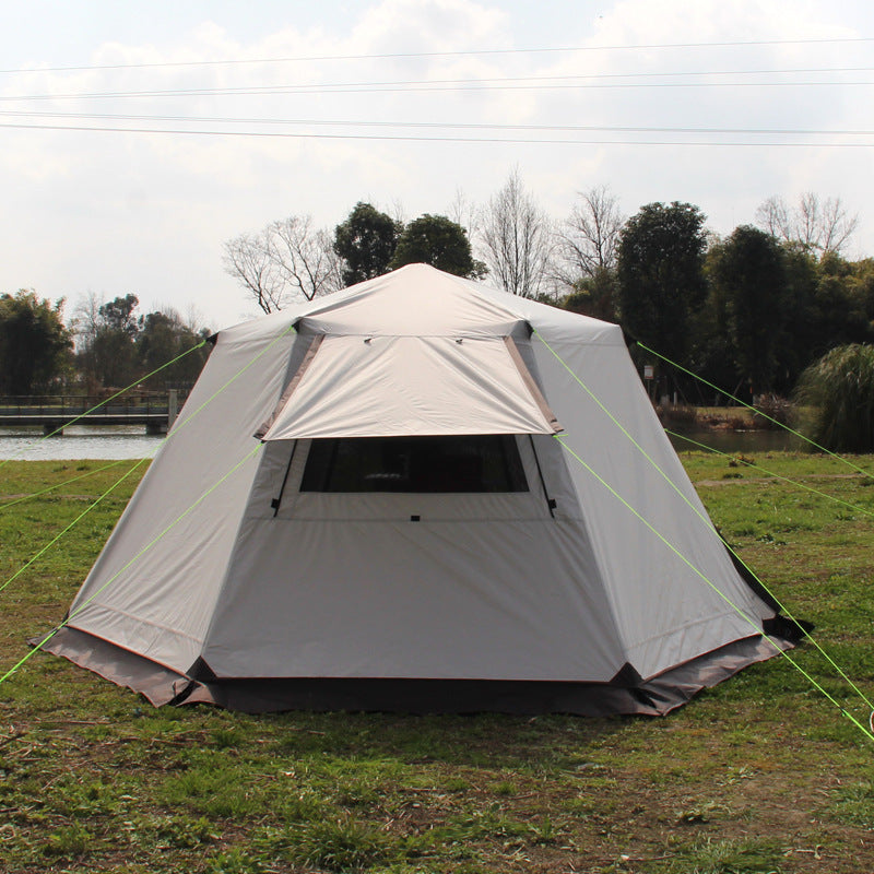 Portable Hexagonal Pop-Up Camping Tent for 4-6 People, Double Layer Waterproof Outdoor Shelter