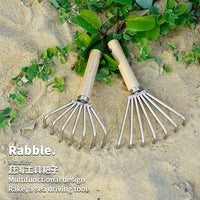 Seashell Clam Rake with Wooden Handle, Stainless Steel Garden Soil Loosening Tool