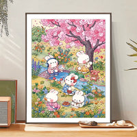 Sakura Rabbit Cross Stitch Kit for Living Room Bedroom Entrance Decor, DIY Hand Embroidery
