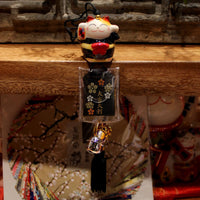 Lucky Cat Ceramic Car Ornament with Bell and Amulet Bag