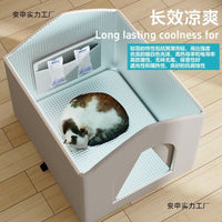 Pet Cooling House with Self-Absorbing Ice Pack and Double-Sided Mat for Cats and Small Dogs