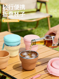 Collapsible Silicone Travel Cup with Lanyard, Food-Grade High-Temperature Resistant Portable Drinking Cup