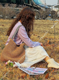 Korean Retro Underarm Bag Daily Commuter Tote Vacation Travel Casual Fashion Handmade Woven Cross-border Bag