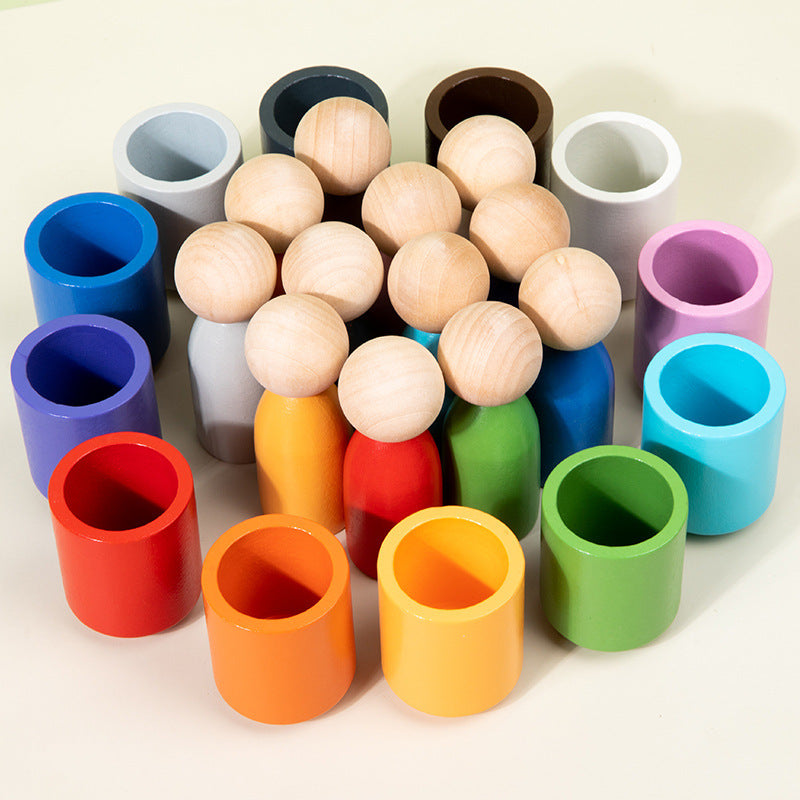 Montessori Wooden Rainbow Stacking Cups & Balls Educational Toy for Early Learning