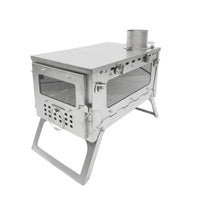 Stainless Steel Portable Folding Wood Burning Stove with Single Glass for Outdoor Camping Tent Hiking Backpacking