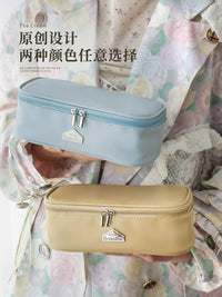 Portable Cosmetic Bag Set with Brush Holders for Travel and Daily Use