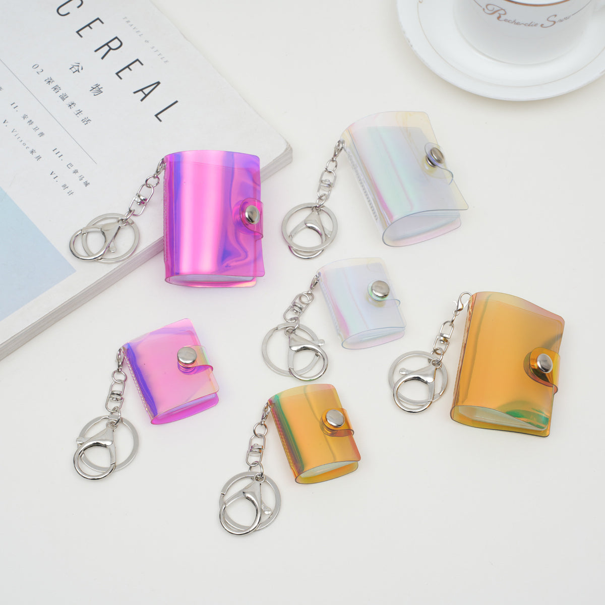 Holographic Mini Photo Album Keychain for 1-inch and 2-inch Photos, ID Card Holder
