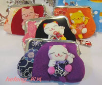 Japanese Lucky Cat Crepe Fabric Coin Purse with Clasp Closure (Set of 5)