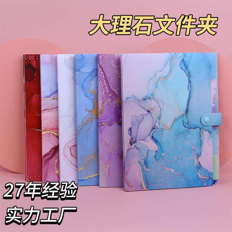 Marble Gold Foil File Folder Set - 5-Pack Multi-Layer Document Organizer for Office & School
