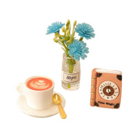 Dollhouse Miniature Magic Book Coffee Cup Bouquet Model Set