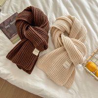 Korean Style Solid Color Knitted Scarf for Autumn/Winter, Versatile Warm Neck Warmer for Students & Couples