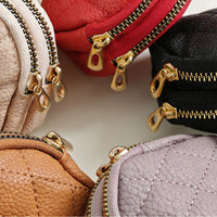 Quilted PU Leather Coin Purse with Double Zipper and Key Ring, Mini Card Holder for Women