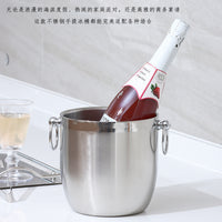 European Style 304 Stainless Steel Double-Layer Ice Bucket Champagne Wine Cooler with Ice Tongs for Hotel Display