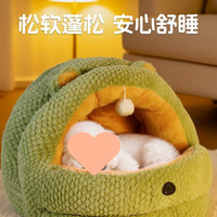 Semi-Enclosed Pet Sofa Bed for Small Dogs and Cats, Warm Winter Pet House with Removable Cushion