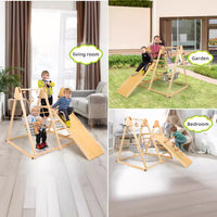 Kids Indoor Wooden Climbing Frame with Slide & Swing, Foldable Pine Wood Activity Center