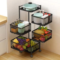 Rotatable Kitchen Storage Rack with Wheels, Multi-layer Thickened Carbon Steel for Fruits, Vegetables, and Snacks