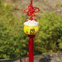 Ceramic Maneki-Neko Daruma Charm for New Year Blessings and Good Fortune