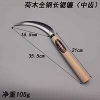Ninja Bear Handheld All-Steel Long Saw Sickle for Weeding and Agricultural Use with Wooden Handle