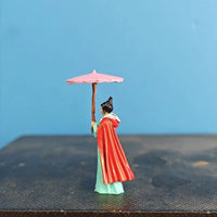 Miniature Brass Hand-Painted Figure for Micro Landscape Decoration - Ancient Chinese Style Girl with Umbrella