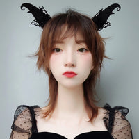 Halloween Black Elf Horn Headband Devil Horn Butterfly Hair Hoop Stage Performance Hair Accessory