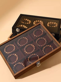 Walnut Wood Grain Dustproof Jewelry Box with Lid for Bracelets, Rings, Earrings, and Necklaces