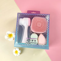 Silicone Facial Cleansing Brush & Bath Scrubber Set with Beauty Sponge