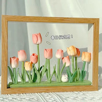 DIY Tulip Clay Photo Frame Kit with LED String Lights, Handmade Desktop Ornament Gift