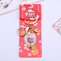 Cute Japanese Lucky Cat Cherry Blossom Keychain for Couples, Metal Peanut Charm for Bags, Gift