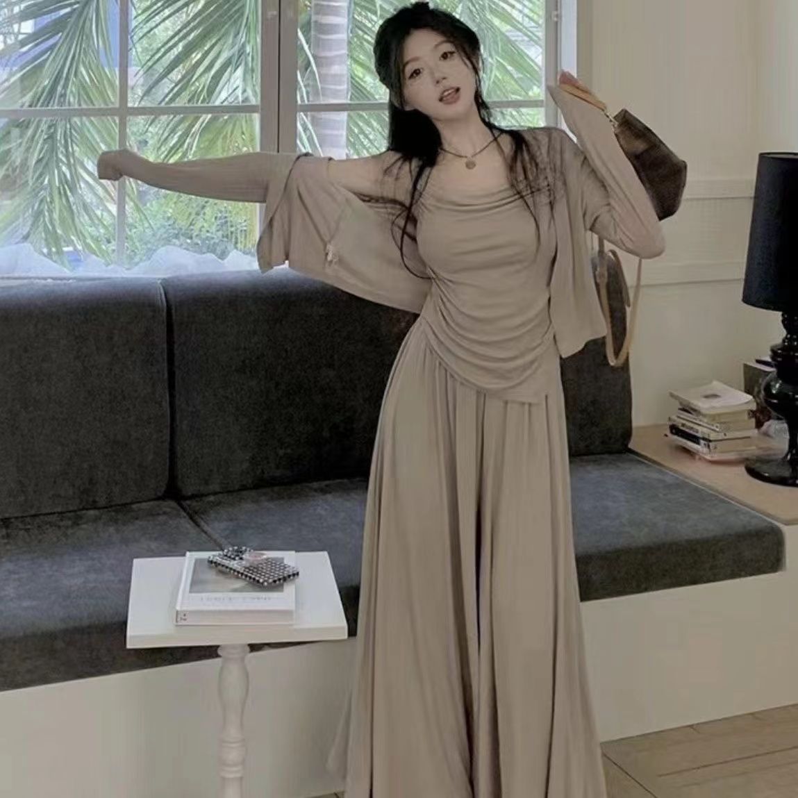 Women's Irregular Camisole Cardigan & Wide-Leg Pants 3-Piece Lounge Set