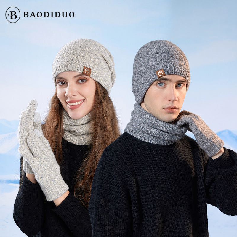Winter Knit Beanie Hat Scarf and Gloves Set for Men and Women, Outdoor Cycling Warm Ear Protection