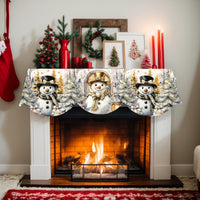 Christmas Snowman Gold Hat Fireplace Mantel Scarf for Holiday Party Decor