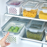 Refrigerator Produce Storage Containers with Drainer and Lid - Food-Grade Plastic, Freezer Safe