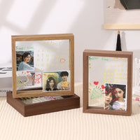 Double-Sided Glass Wooden Photo Frame with Easel Stand for Desk Display