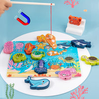 Kids Wooden Double-Sided Multifunctional Matching Board Lacing Drawing Fishing Bead Toy