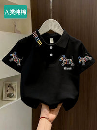 Kids' 100% Cotton Cartoon Polo T-Shirt for Boys, Short Sleeve Summer Top