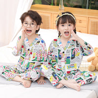 Kids' Cotton Pajama Set Summer Boys Girls Air Conditioning Suit Mid-to-Large Children's Homewear Parent-Child Baby