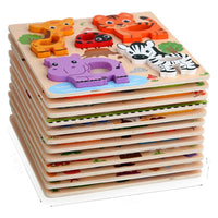 Wooden 3D Jigsaw Puzzle Set for Kids, Montessori Early Education Animal and Vehicle Recognition Toys