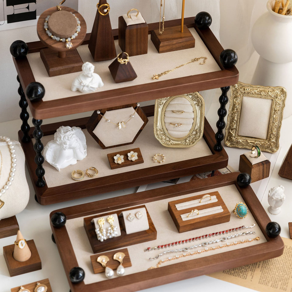 Vintage Tiered Jewelry Display Stand for Bracelets, Necklaces, and Rings