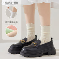Women's Ruffle Trim Velvet Mid-Calf Socks Thin Summer Stackable Cute Ice Socks