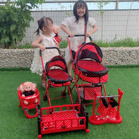 Kids Large Doll Stroller Toy Girls Pretend Play Foldable Shopping Cart with Doll Simulation Iron Rod Baby Trolley