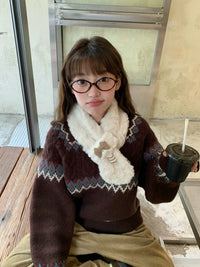 Japanese Style Plush Cat Scarf for Women, Warm and Versatile Short Cross Scarf