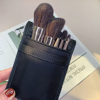Portable 5-Piece Wool Makeup Brush Set with Pouch - Soft Animal Hair Blush & Cosmetic Tools