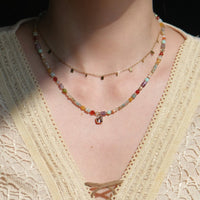 French Vintage Rainbow Beaded Necklace Dopamine Collarbone Chain