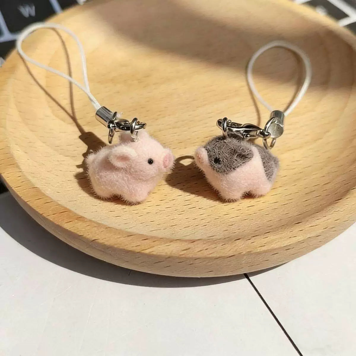 Mini Pig Plush Keychain Flocked Phone Charm Cartoon Bag Pendant