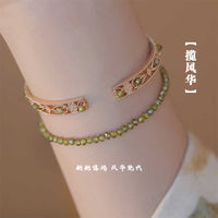 Natural Peridot Crystal Bracelet for Women, New Chinese Style Stackable Bangle, Trendy Lightweight Luxury Gift
